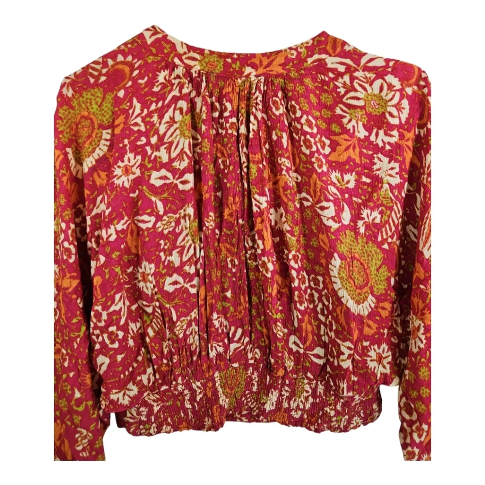 Rachel Zoe Long Sleeve Cropped Batik Gypsy Peasant Style Beach Top Size M - Picture 8 of 9